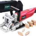 AOBEN Biscuit Cutter Plate Joiner 8.5 Amp With No. 0 Wood(30 Pcs) No. 10 Wood(30 Pcs) No. 20 Wood(50 Pcs), 4" Tungsten Carbide Tipped Blade, Adjustable Angle And Dust Bag (Red)