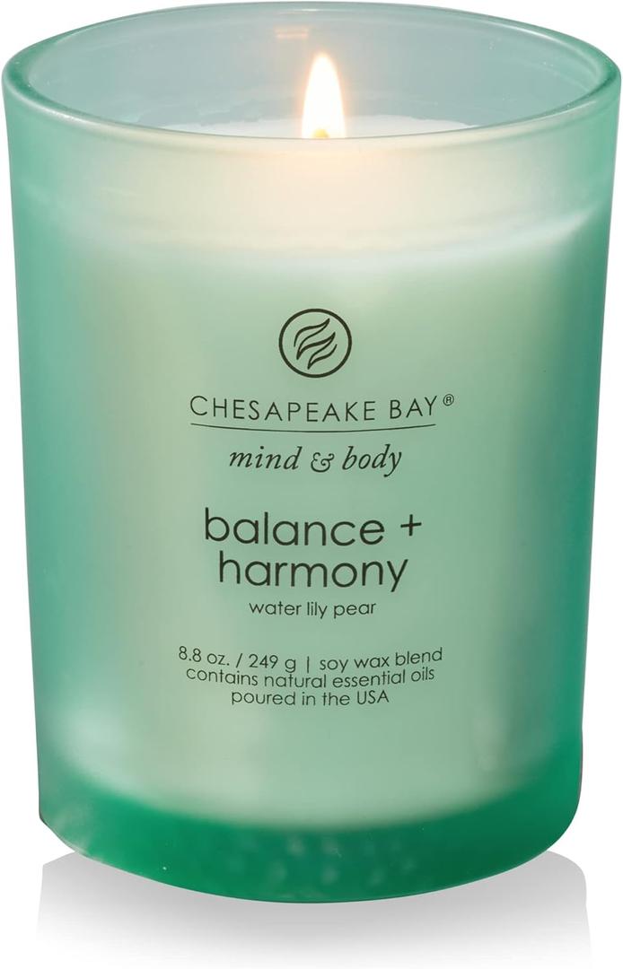 Chesapeake Bay Balance + Harmony Scented Candle Water Lily Pear Fragrance 50 Hours Burn Time Warm & Decorative Soy Wax Blend (Medium Jar)