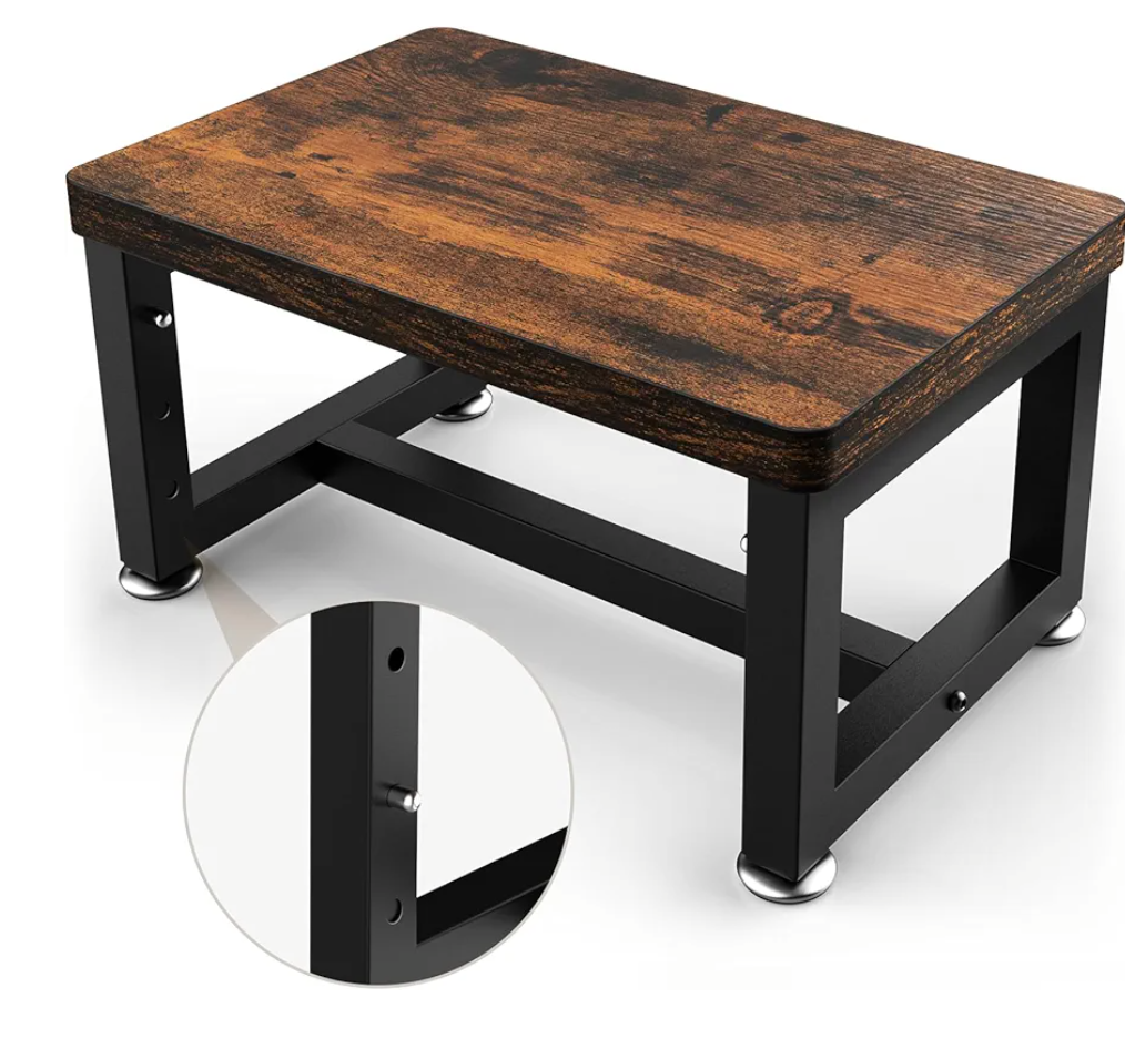 Step Stool, Height-Adjustable Wooden Step Ladder Metal Foot Stool Small Kitchen Stool Helper for Toddler Adults, Ladder Chair for Home Bedside Bathroom Sink Potty-Black