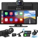 Wireless Apple Carplay Screen for Car with 4K Dash Cam, 10.26" Portable Apple Carplay & Android Auto, HD Touchscren with 1080p Backup Camera, Voice Control/Mirror Link/GPS Navigation/BT/FM