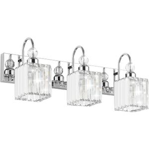 Ralbay Chrome Crystal Bathroom Vanity Light - 3-Lights, 24" Modern Wall Light Fixtures Ralbay Chrome Crystal Bathroom Vanity Light - 3-Lights, 24" Modern Wall Light Fixtures