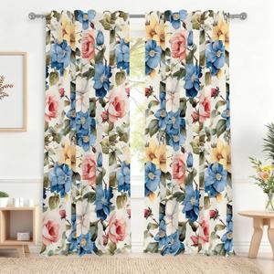 Renaiss 42 x 84 Inch Rustic Floral Curtains Colorful Flower Curtains French Country Window Treatment Decor Farmhouse Botanical Drapes Light Filtering Window Drapes for Living Room Rod Pocket 2 Panels