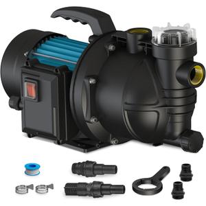 1.5HP 1200GPH Portable Garden Booster Pump with Prefilter, 151-ft Max Head, Stainless Steel Housing, Accessible Intake Filter, for Shallow Wells and Sprinkler Irrigation