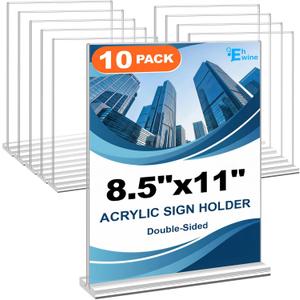 EHWINE Acrylic Sign Holder 8.5 x 11, 10 Pack Double-Sided Stand up Table Top Sign Holders, Clear Acrylic Picture Frame Menu Flyer Paper Holder Display Stand for Office Business Store Wedding Party