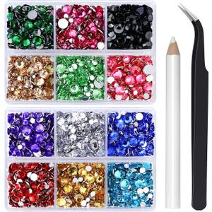 Briskbloom 10000PCS Colorful Rhinestones for Crafts Shoes Clothes, Mix Colors Flatback Rhinestone for Nails, Flat Back Diamond Tumbler Bedazzling Kit, Mixed 2/3/4/5/6mm Glue Fix Rhinestone Gems