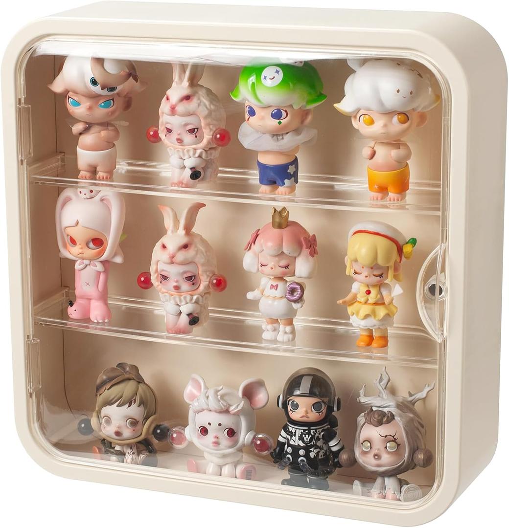 Clear Display Case for Figures, Wall Mounted Acrylic Storage Box, Dust Proof Display Cabinet Organizer for Mini Pop Mart Action Figures Collectibles (Cream) (Cream - 1 Pack)
