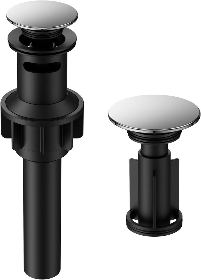 Bathroom Sink Drain with Overflow, Hurran Universal Bathroom Sink Stopper for Bathroom Vanity Vessel Sink, Plastic Pop-up Sink Drain with Hair Catcher Anti-Clog Strainer, Chrome