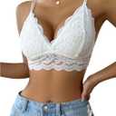 MakeMeChic Women's Floral Lace Bra Spaghetti Strap Scallop Trim Wireless Lingerie Bralette (Large, White)
