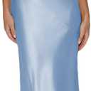 Womens Elegant Satin V Neck Backless Sleeveless Maxi Dress Silk Tie Low Back Formal Cocktail Dresses Wedding Guest (Blue, M)