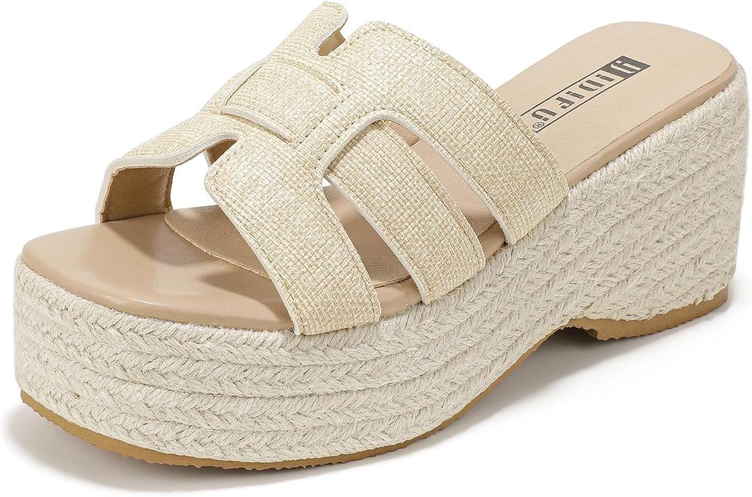 IDIFU IN3 Platform Espadrille Wedge Sandals for Women (Beige)