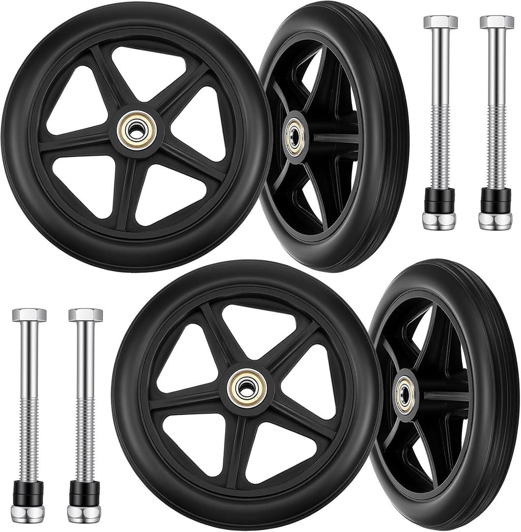 Covzoe 4 Pack Walker Wheels Replacement, 6 Inch Anti-Slip Solid Roller Wheels for Walkers, Heavy-Duty Office Wheelchair Front Wheel Accessories, Hub for Wheelchairs Rollators Walkers