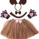 Kirei Sui Kids Animal Costume Dachshund Puppy Brown White Dog Tutu Ear Headband Bow Tie Tail Paws