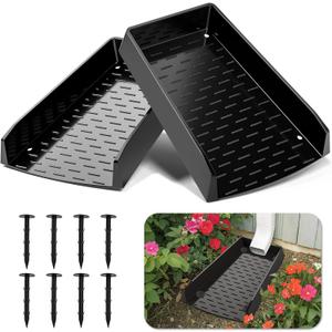2 Pack Splash Blocks for Gutters Downspouts, 12 Extra-Wide Rain Gutter Downspout Splash Block, One-piece Molding Design Gutter Downspout Extensions for Water Drainage, Down spout with Nails, Black