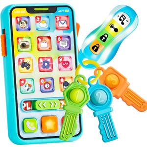 JOYIN Baby Musical Toy Phone and Car Keys Teether Set, 60+ Music and Learning Phrases, Baby Learning Toys 10 Months, Toddler Birthday Gifts for Girs Boy