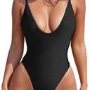 American Trends Women's One Piece Swimsuits Sexy V Neck Bathing Suit Open Back High Cut Swimwear (Medium, Black)