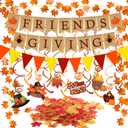 Famoby FRIENDSGIVING Burlap Banner Paper Triangular Bunting Maple leaf Garland Plastic Streamer for Thanksgiving Day Party Decoration