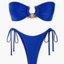 Zaful Ring Bandeau Bikini Set Tie Side Bathing Suit High Cut 2 Piece Swimsuit Cutout Swimwear M Silky Royal Blue