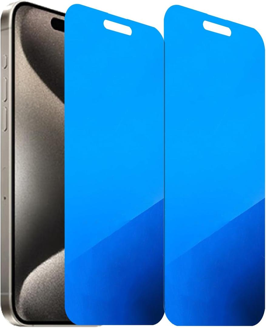 2 Pack Anti-Blue Privacy Tempered Glass for iPhone 15 Pro Max Anti-Spy Screen Protector Film Electroplated Blue 6.7 inch