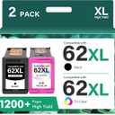 62XL 62 Envy 7640 Ink Cartridges Black and Color Combo Pack Replacement for HP62 62 XL Ink for HP Envy 5660 5540 7645 5740 5746 OfficeJet 250 200 Printer (2-Pack,1 Black 1 Tri-Color)
