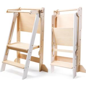 Dorjee Toddler Tower, Kitchen Stool Helper, Foldable Step Stool for Toddlers, Toddler Standing Tower for Kitchen Counter Bathroom Learning New Skills White