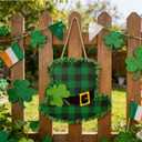 3 x St Patrick's Day Front Door Sign Wooden Lucky Shamrock Hat Plaque Wreath Ornament 12"Wooden Buffalo Plaid Green Tinsel Irish Hanging Welcome Board Spring Home Wall Green Decoration
