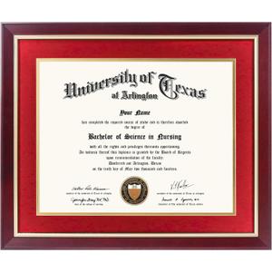 GMFrames 11x14 Wood Diploma Frame with Red Mat or Display 14x17 Certificates without Mat, Tempered Glass, Cherry Finish with Gold Trim