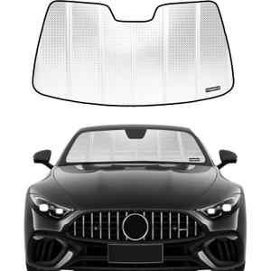 Windshield Sun Shade for 2017-2022 Mercedes-Benz C-Class Convertible/Coupe. Front Window Sunshade with Storage Bag (Shiny Silver (Classic))
