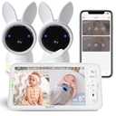 ARENTI Baby Monitor with 2 Cameras, 2K Smart Baby Camera with 5'' Upgraded Wireless Display, Super Night Vision, Breathing Light, Lullabies, Cry&Motion Detection, Temp&Humidity Sensor, 2 Way Audio