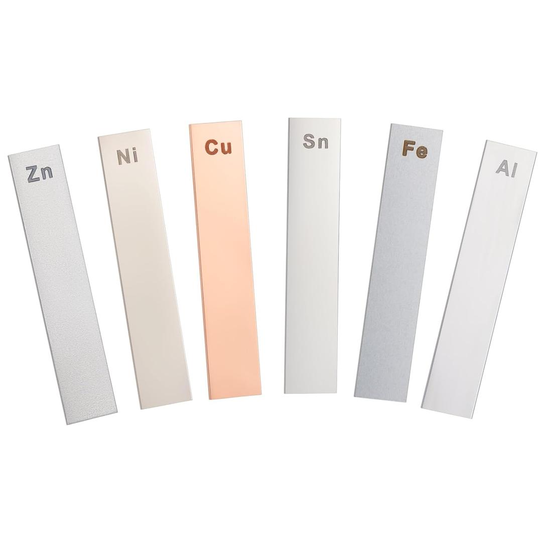 Gisafai 6 Piece Metal Electrodes Set Electrode Strips Set Aluminum Copper Zinc Nickel Tin Iron for Scientific Experiments Electroplating Plating, 7