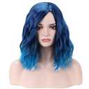 BERON Blue Wig Short Curly Wig Mix Blue Bob Wigs Charming Women Beach Wave Blue Wigs for Cosplay Costume Party Hairnet Included