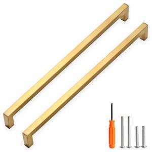 Redunest Cabinet Pulls Gold Cabinet Handles Square Drawer Pulls, 5 Pack 15 Inch Stainless Steel Kitchen Door Cupboard Cabinet Handles, Drawer Cabinet Hardware Handles, 384mm Hole Centers