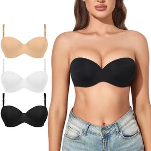 Eleplus Women's Multiway Strapless Bras Push Up Non Slip Lightly Lined Convertible Bra Multi Pack (42C)
