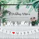 VIOPVERY Mr and Mrs Sign for Wedding Table,Large White Mr and Mrs Sign,Wooden Letters,Mr & Miss Sign with Just Married Banner Wedding Decorations for Anniversary