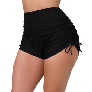 Halcurt Women's High Waisted Swim Board Shorts Tummy Control Side Tie Adjustable Tankini Swimsuit Bottoms XS