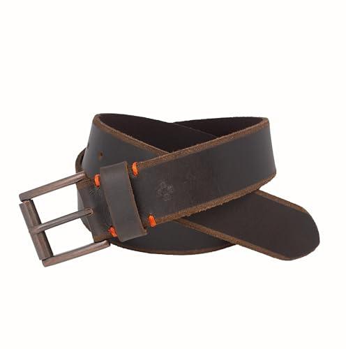 Vince Camuto Mens Jean Belt Size 42 | Dark Brown Belt - 38mm Width | Genuine Leather Belt | Brown Finish Belt Buckle