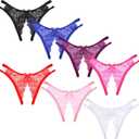7 Pieces Women Thongs Thin Ropes Panties Transparent Thong T Shape Pants See Through Panties Breathable Underwear for Women (Large, White, Red, Purple, Black, Pink, Rose, and Royal Blue)