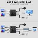 KCEVE USB C Switch 2 in 1 Out, USB Type C KVM Switch 2 Computers 1 Monitor, 8K@60Hz / 4K@120Hz / 20Gbps/ USB 3.1 Gen 2 / 100W PD/Compatible with Thunderbolt Devices/Wired Remote, 1 USB-C Cable