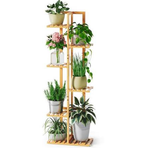 Solatmos Bamboo Plant Stand With Grow Lights Indoor Plants Outdoor Corner Plant Shelf Flower Stands for Living Room Patio Garden Corner Balcony (Wood, 7 Tier)
