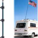14 ft RV Telescoping Flag Pole Kit, Fiberglass Ladder Telescopic Flag Pole Adjustable Heavy Duty Portable Flagpole for Tailgate Party, Camping, Trailer, Camper, Outdoor Patriotic Display