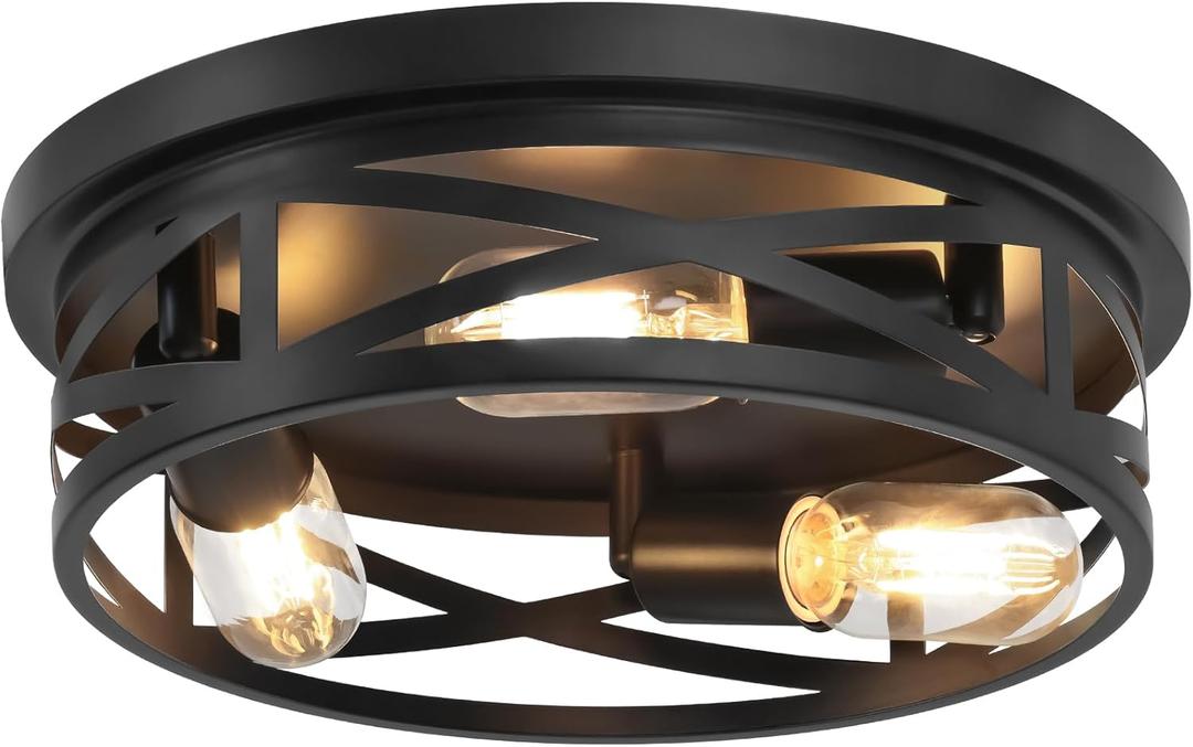 13-Inch Farmhouse Ceiling Light Fixture, 3-Light Flush Mount Light Fixture, Kitchen Lighting Fixtures Ceiling with Adjustable Head, Black Light Fixture for Bedroom Hallway Kitchen Entryway (1-Pack)