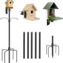 Bird Feeder Pole Kit, 95 Inch, Metal Heavy Duty Bird House Pole with 5-Prong Base, Hook for Hanging Bird Feeders