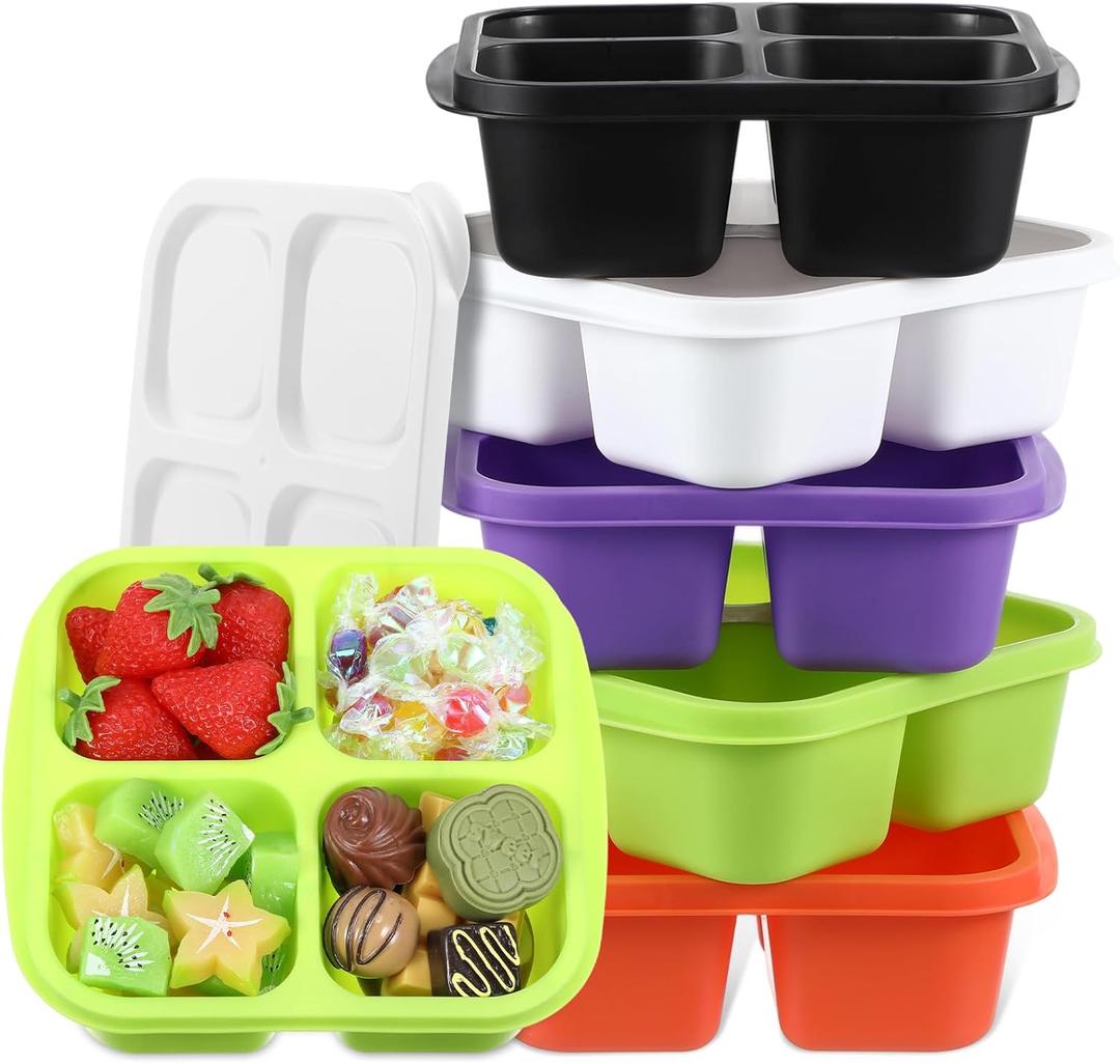 Honeydak 5 Pack Snack Containers 4 Compartment Bento Snack Boxes Reusable Lunchable Containers with Lids Divided Meal Prep Lunch Food Storage Box for School Work Travel(Halloween,Equal)