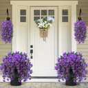 Sggvecsy Artificial Fake Hanging Flowers Plants for Outdoor Outside Spring Summer Decoration 2PCS Faux Silk UV Resistant Realistic Morning Glory Trailing Vines for Home Porch Patio Balcony(Purple)