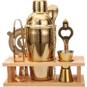 Cocktail Shaker Set Stainless Steel Bartending Kit 18.6oz Cocktail Bar Set Cocktail Mix Drink Making Kit Professional Bar and Home Drink Bar Tools for Bartender (Gold, 7Pcs)