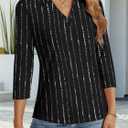 3/4 Length Sleeve Womens Tops Dressy Casual V Neck Polo Shirts Business Work Blouses 2025 Trendy Tunic Top (Large)