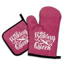 DLTRXMY, Baking Queen, Funny Oven Mitts and Pot Holders, Silicone Non-Slip Oven Mitts, Kitchen Gift for Women, Bake Lover Gift, Housewarming Gift Ideas
