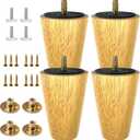 4-Pack 4-Inch Solid Hardwood Furniture Legs, Mid-Century Style with Golden Metal Caps - Natural Color, Perfect for Couches, Dressers, Chairs, and Cabinets