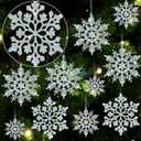 36pcs Iridescent Silver Christmas Snowflake Ornaments, Plastic Sparkling Glitter Hanging Snow Flakes for Christmas Tree Decorations Winter Wonderland Frozen Birthday Party Holiday Home Decor