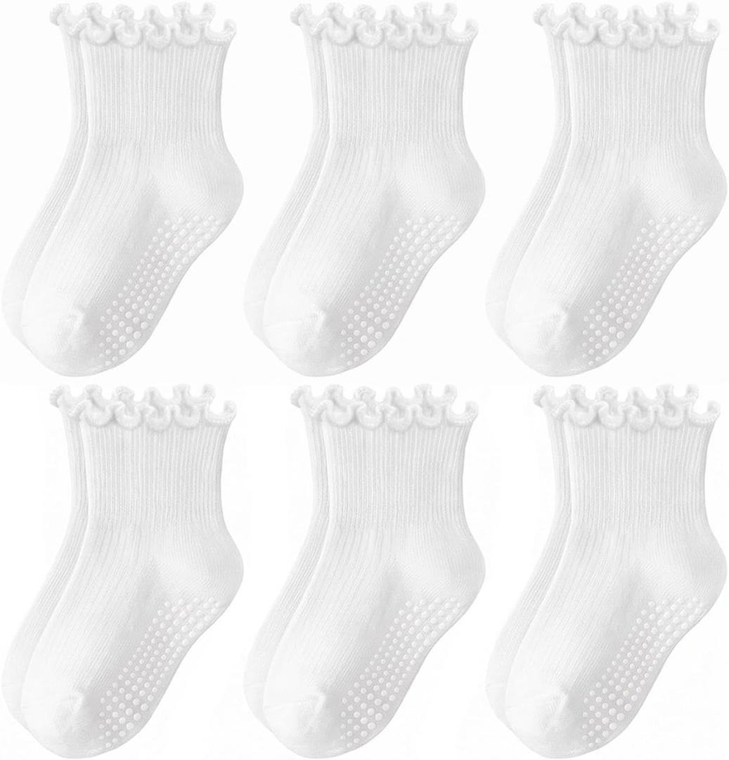 Non-Slip Baby Cotton Ankle Socks with Grippers for Toddler Walking (Yellow)