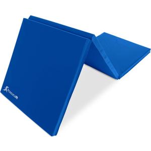 ProSource Tri-Fold Folding Thick Exercise Mat 6x2 with Carrying Handles for MMA, Gymnastics, Stretching, Core Workouts (Blue)